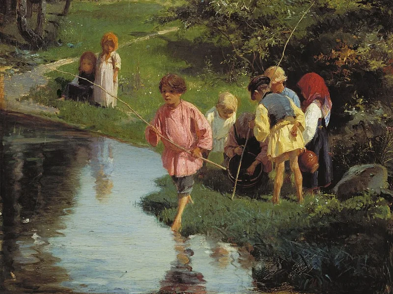 1840-Illarion Michajlovič Prjanišnikov - Bambini a pesca, 1882